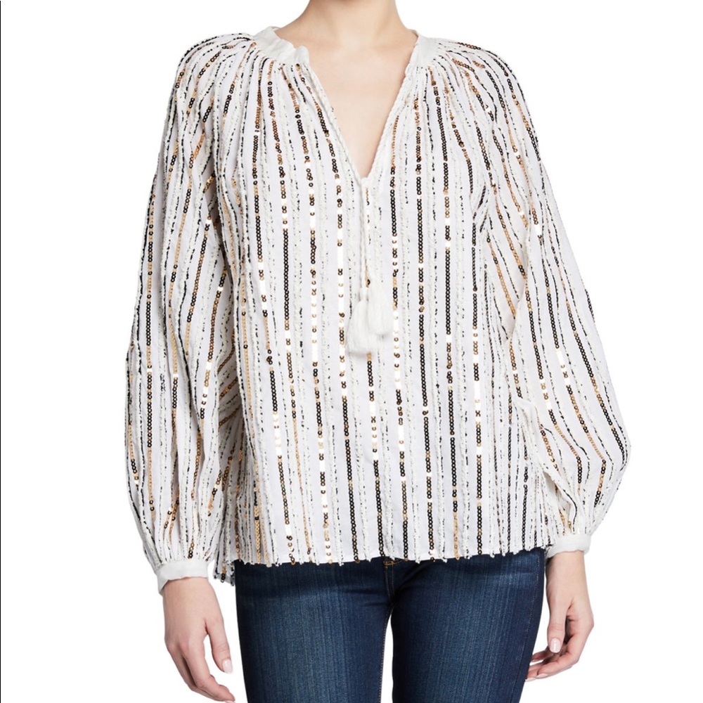 JOHNNY WAS Sequin Peasant Blouse